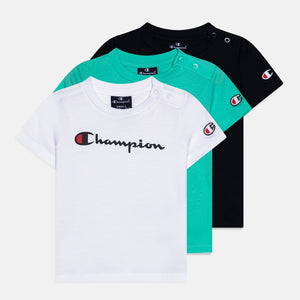 Champion pack x3 tee-shirt kids White/green turquoise/Marine