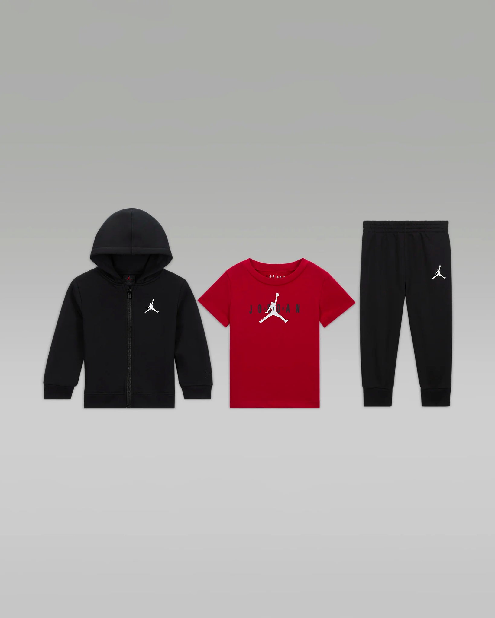 Jordan Baby Ensemble 3 piezas corriendo con cremallera y camiseta "negra/roja"