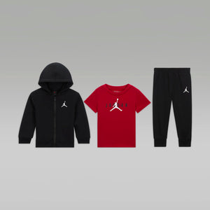 Jordan Baby Ensemble 3 piezas corriendo con cremallera y camiseta "negra/roja"